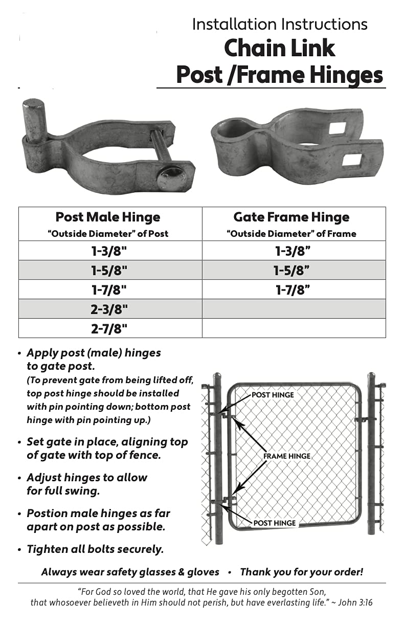 Jake Sales 1-7/8"" Chain Link Fence Gate Post Hinge - Use for 1-7/8"" Outside Diameter Post/Pipe - Galvanized Chain Link Post Gate Hinge - Nut/Bolt Included for Hinge - Image 3